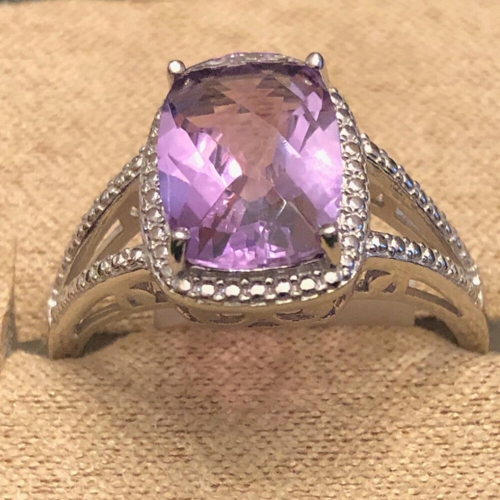 Rectangular Cushion Brazilian Amethyst Single Dia… - image 1